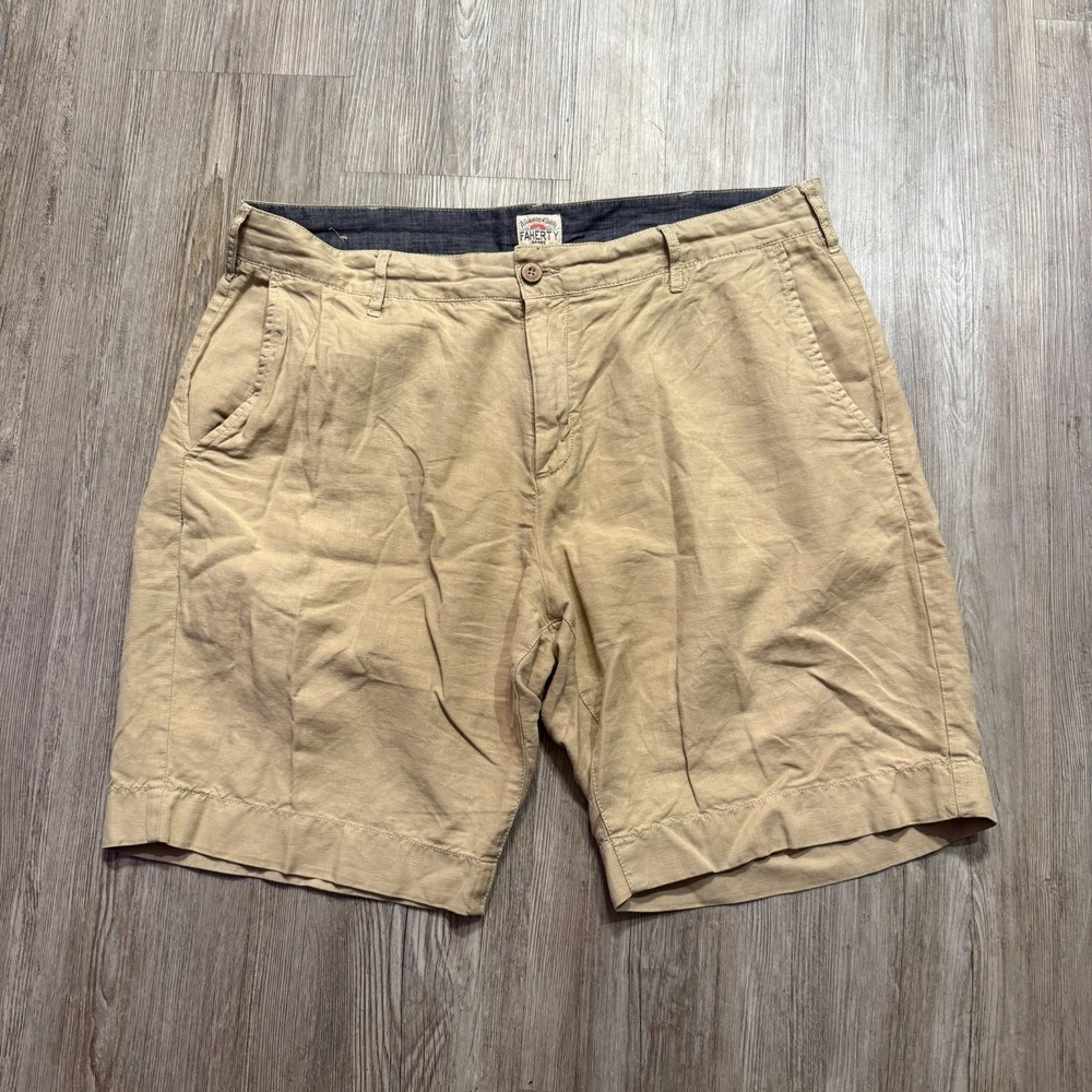 Faherty Mens 34 Linen Blend Khaki Beige Shorts